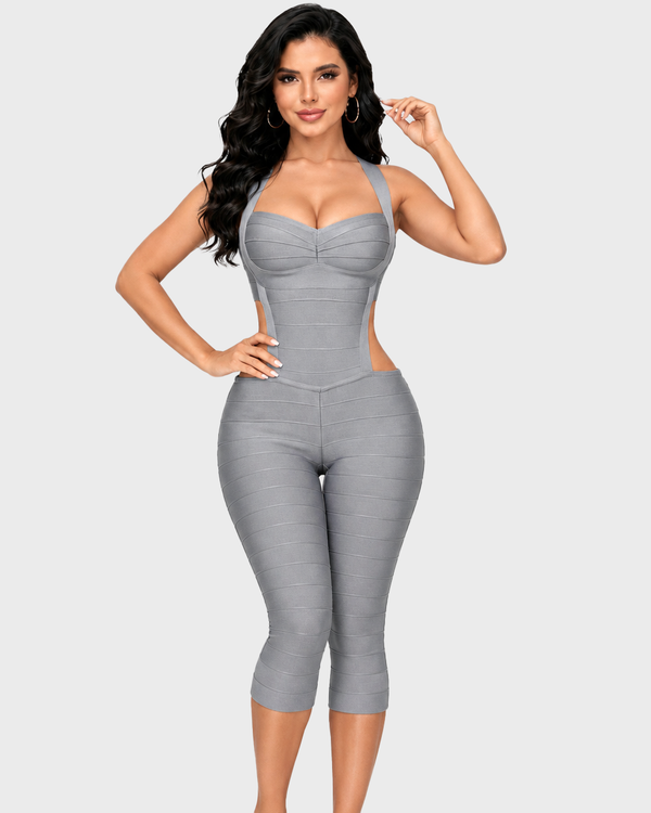 Halter Cutout Backless Skinny Bandage Capri Jumpsuit