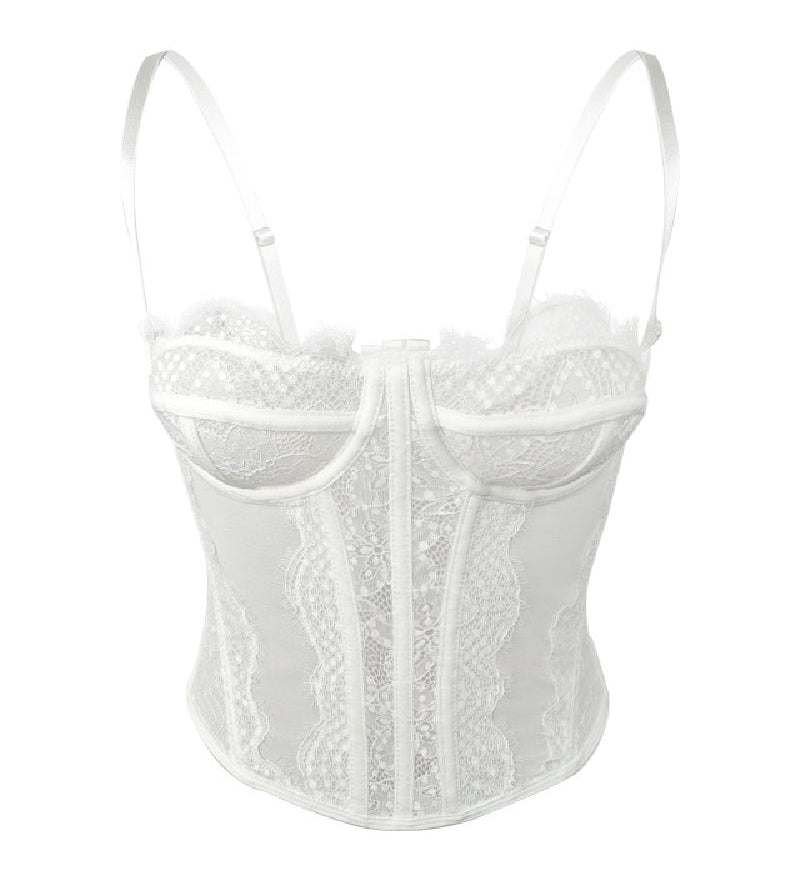 Women's Lace See-through Push Up Corset Bustiers Tops Boned Suspender Sexy Crop Tops