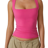 Women's Basic Square Neck Sleeveless Double-Layer Tank Tops Shaping Vest