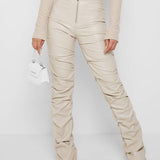 PU Leather Personalized Pleated Flared Pants