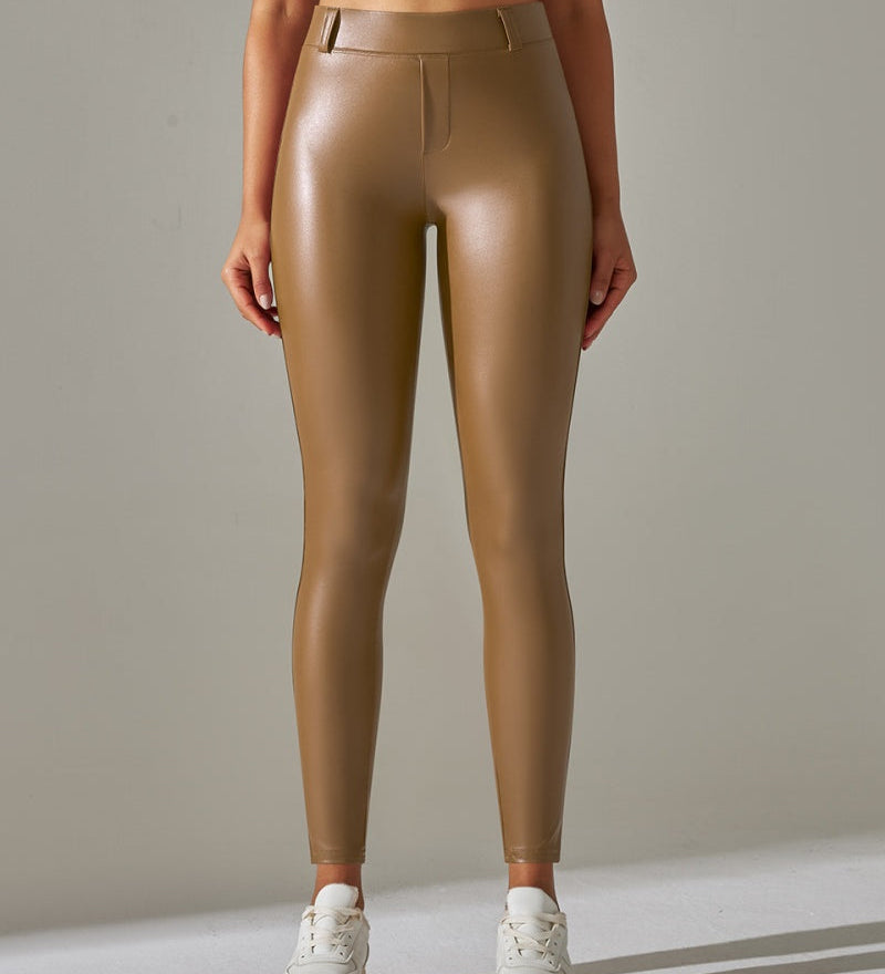 PU leather Pants High Waist Tight Sports Yoga Pants Slim