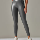 PU leather Pants High Waist Tight Sports Yoga Pants Slim