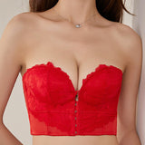 Front And Back Closure Strapless Push-up 7 Row Buckles Bra Non-slip Lace Brassiere