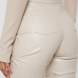 PU Leather Personalized Pleated Flared Pants