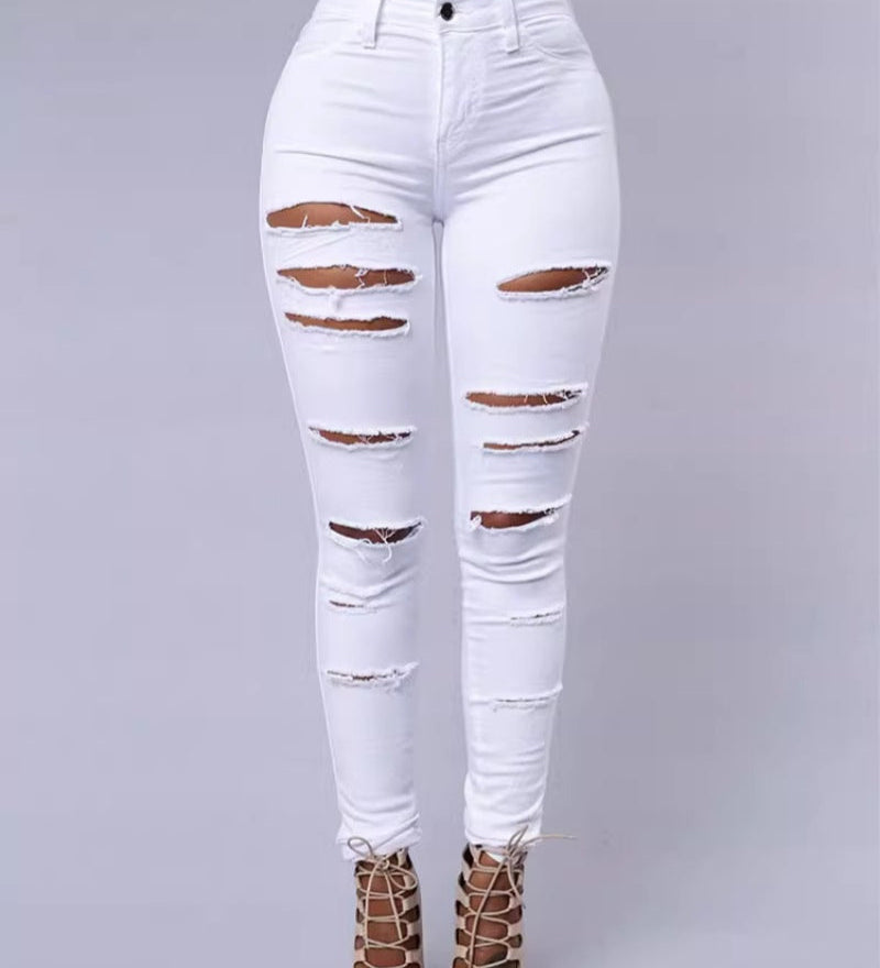 High-waist Stretch Ripped Skinny Jeans