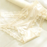 Women's mesh splicing lace edge heart pattern mid-high waist panties