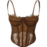 Women's Lace See-through Push Up Corset Bustiers Tops Boned Suspender Sexy Crop Tops