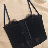 Women's Lace See-through Push Up Corset Bustiers Tops Boned Suspender Sexy Crop Tops
