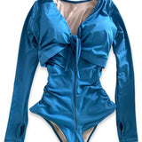 Sorelyne® Blue Long Sleeve Built In Shapewear Tummy Cotrol Girdle Swimsuit