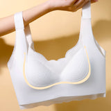 Seamless Fixed Full Cup Bra Ultra-thin Sexy Lace Push Up Wave Trim Bralette