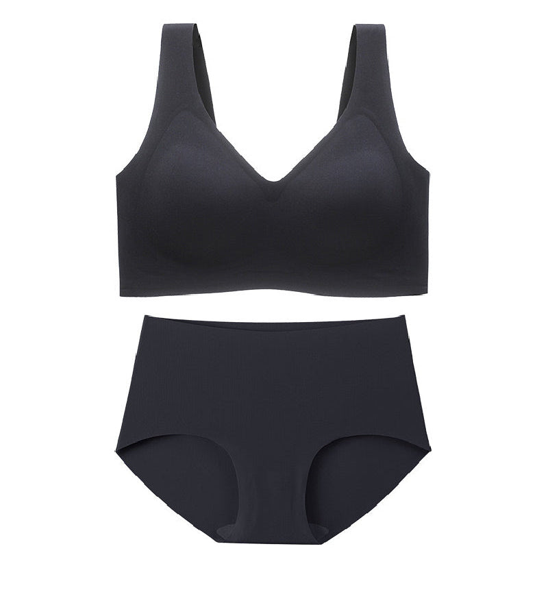 Women's Wirefree Underwear Set Seamless Ultra Comfort Daily Bras With High Waist Panties