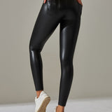 PU leather Pants High Waist Tight Sports Yoga Pants Slim