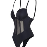 Sexy Mesh Shapewear Corset Backless Thong Bodysuit With Built-in Bra