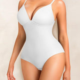 Deep V-Neck Smooth Tummy Control Bodysuits Shapewear with Built in Bra
