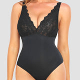 Women’s Sexy Lace Deep V Neck Bodysuit Tummy Control Thong Body Shaper