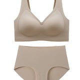 Women's Wirefree Underwear Set Seamless Ultra Comfort Daily Bras With High Waist Panties