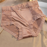 Women's Satin Seamless Ice Silk Mid-waist Briefs Cotton Crotch Butt-Lift Panties