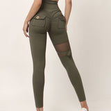 Unique Cut Out Pocket Mesh Yoga Pants Scrunch Bum Leggings