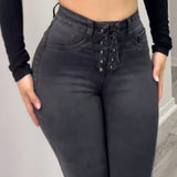 Sorelyne® High Waisted Lace-up Women's Slim Stretch Jeans