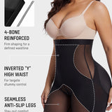 High Waist Zipper Tummy Control Butt Lifting Mid Thigh Mesh Shapewear Shorts