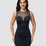 Mesh Hotfix rhinestone Sleeveless Pleat Bodycon Mini Dress