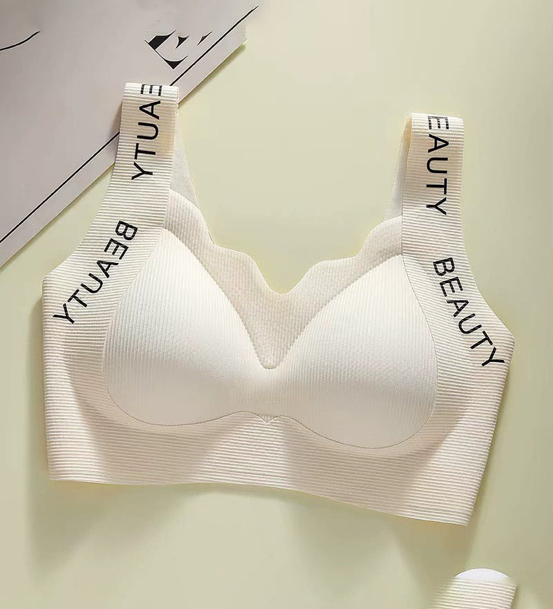 Thin Seamless Wireless Push-Up Fixed Cup Lettering Straps Bra