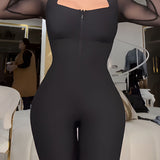 Slim Fit Stretch Full Body Shaper Long Mesh Sleeve Shapewear