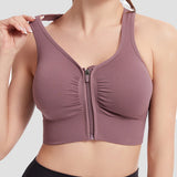 Women's Shockproof Push up Bra Hollow Back with Front Zipper