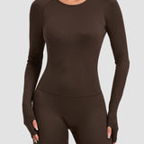 Round Neck Long Sleeve Open Back Tight Fit Workout Romper