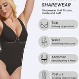 Deep V Seamless Backless Triangle Shapewear Bodysuit with Front Zipper