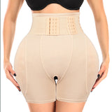 High Waist 9-row Adjustable Buckle Belt Shapewear Shorts With Sponge Pads