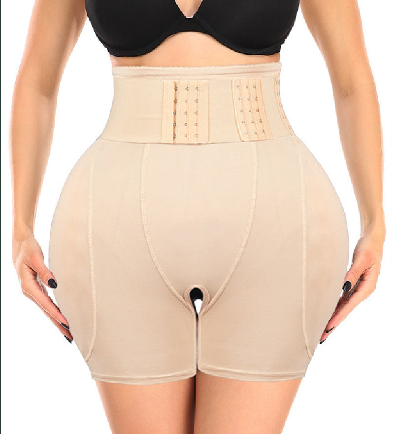 High Waist 9-row Adjustable Buckle Belt Shapewear Shorts With Sponge Pads