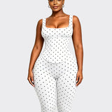 Polka Dot Square Neck Capri Jumpsuit with Hourglass Detachable Corset Two-Piece Set