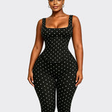 Polka Dot Square Neck Capri Jumpsuit with Hourglass Detachable Corset Two-Piece Set