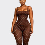 Polka Dot Square Neck Capri Jumpsuit with Hourglass Detachable Corset Two-Piece Set