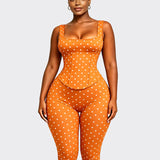 Polka Dot Square Neck Capri Jumpsuit with Hourglass Detachable Corset Two-Piece Set