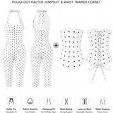 Hourglass Figure Body Shaper Waist Cincher Polka Dot Capri Jumpsuit Two-Piece Set