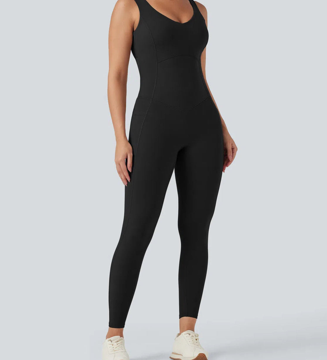 UltraSculpt™ V Neck Tummy Control Butt Lifting Workout Jumpsuit with Pockets