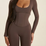 Long Sleeve Detachable Waist Cincher Two Piece Capri Shapewear Corset Jumpsuit