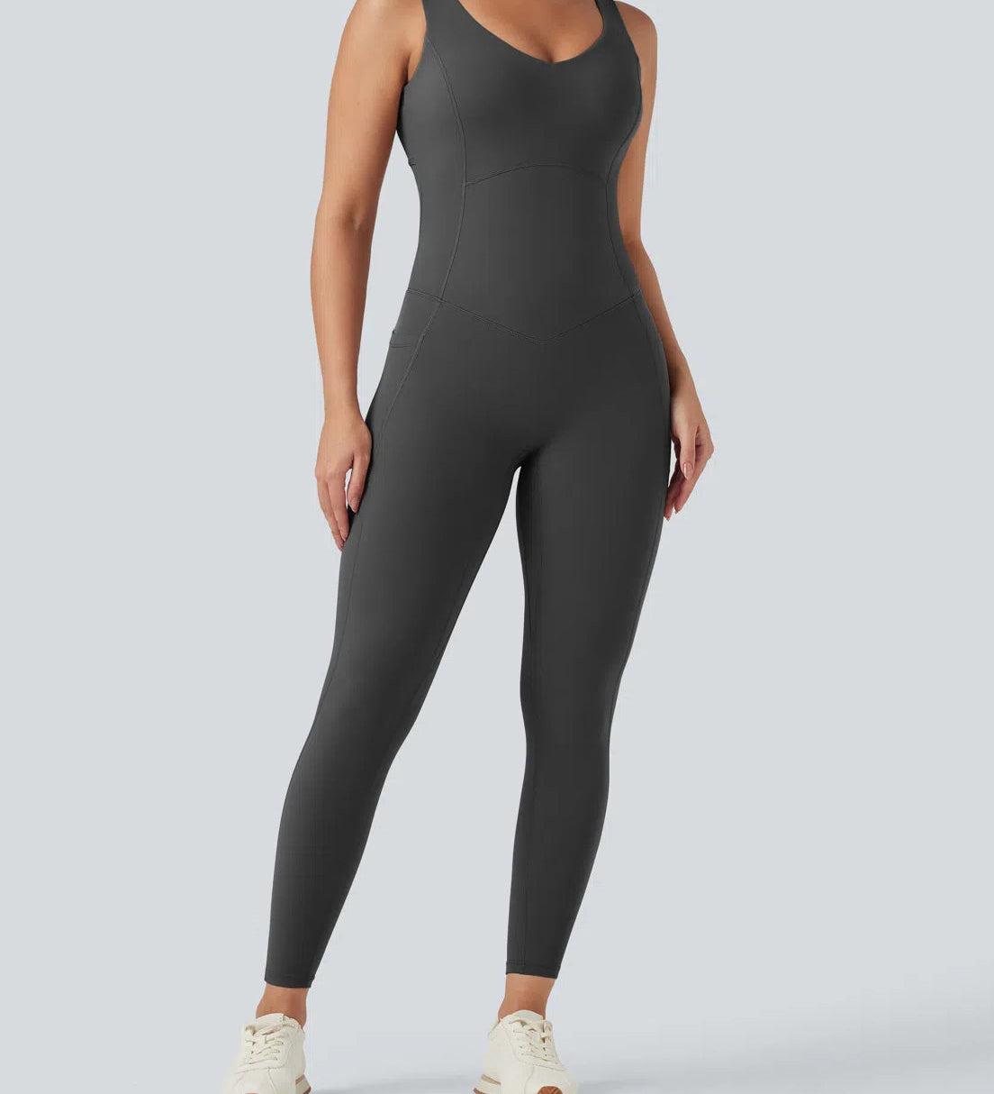 UltraSculpt™ V Neck Tummy Control Butt Lifting Workout Jumpsuit with Pockets