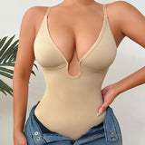 Seamless Plunge Neck Tummy Control Thong Shapewear Bodysuit