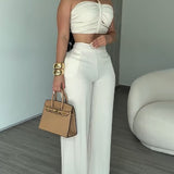 2 Piece Braided Trim Two Piece Outfit with Flared Trousers