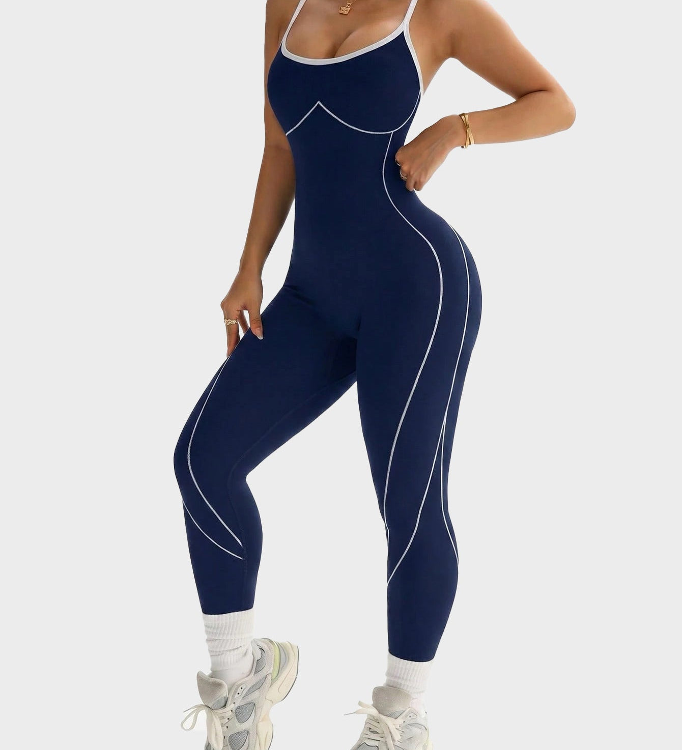 Seamless Skinny Crisscross Cutout Back Butt Lifting Full Length Jumpsuit