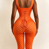 Polka Dot Square Neck Capri Jumpsuit with Hourglass Detachable Corset Two-Piece Set