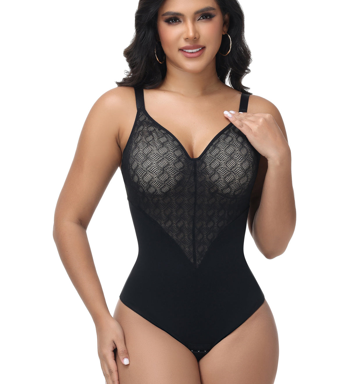Sorelyne® V Neck Sheer Lace Tummy Control Shapewear Bodysuit