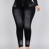 High Waist Rhinestone Pocket Butt Lifting Seam Detail Skinny Jeans