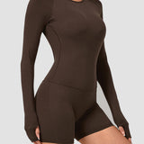 Round Neck Long Sleeve Open Back Tight Fit Workout Romper
