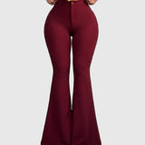 High Waist Button Fly Butt Lifting Sculpt Flare Girdle Pants