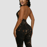 Leopard Print Backless Halter Neck Tight-Fitting Hip-Lifting Jumpsuit