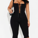 Square Neck Tank Capri Snatched Pants Two Piece Set